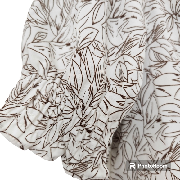 Papermoon NWT Collared V-Neck Henley Crop Blouse-Shirred Waist & Sleeves L - Picture 6 of 12